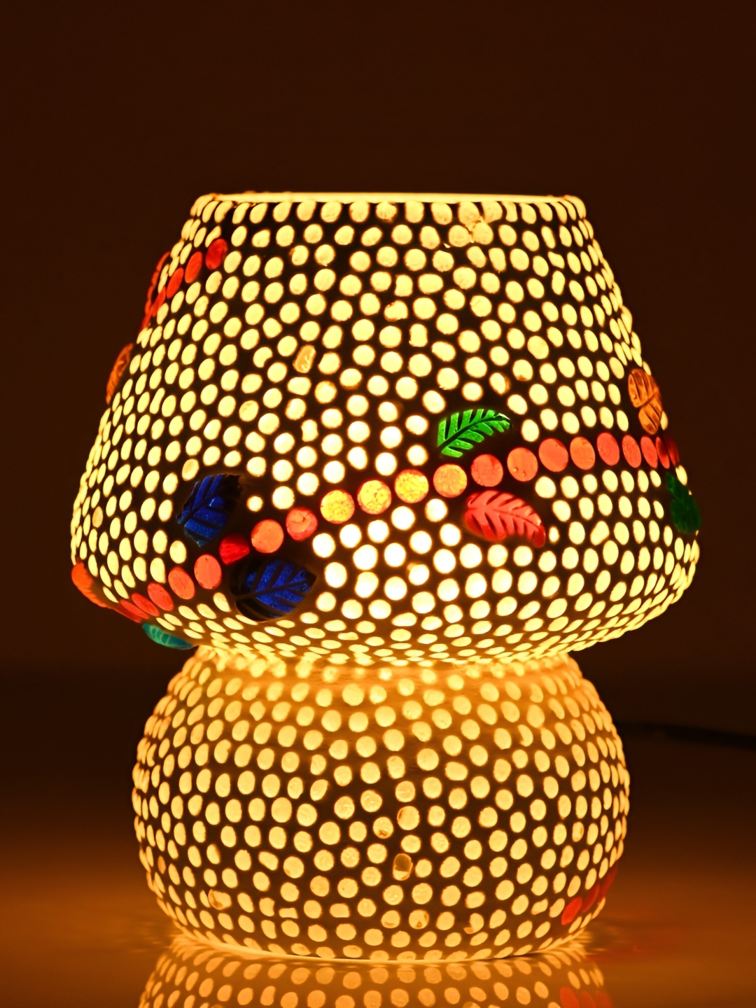 

1ST TIME Yellow & Red Textured Glass Traditional Frustum Shaped Table Lamp