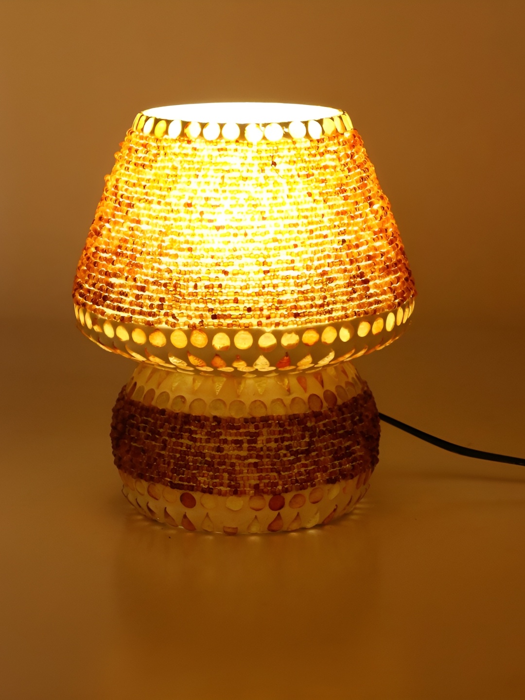

1ST TIME White & Brown Textured Glass Traditional Abstract Shaped Table Lamp