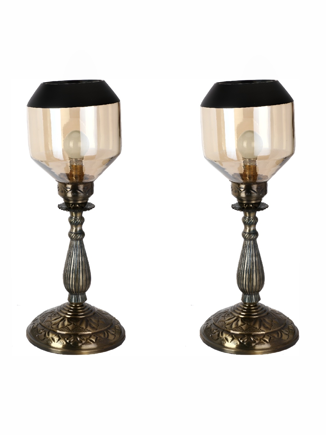 

1ST TIME Black 2 Pieces Printed Metal Rectangle Contemporary Table Lamps