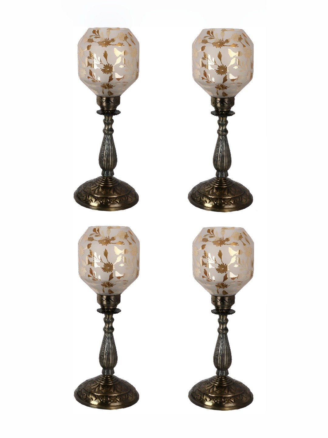 

1ST TIME Brown 4 Pieces Metal Printed Contemporary Bell Shaped Table Lamps