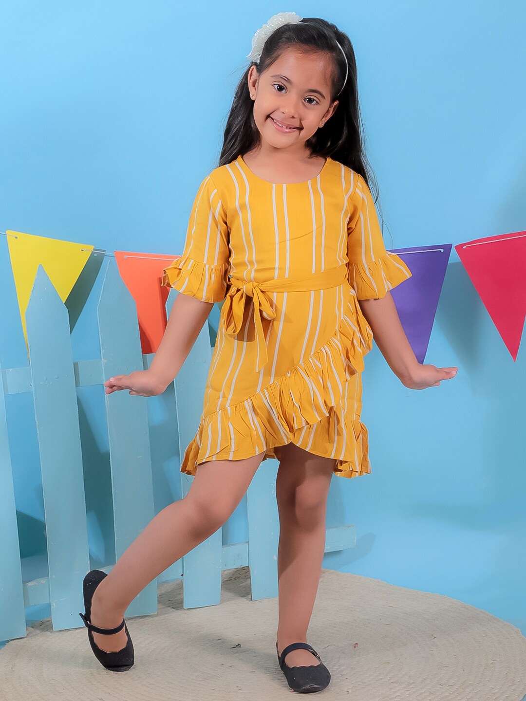 

Stuffie Land Girls Striped Basic Playsuit, Yellow