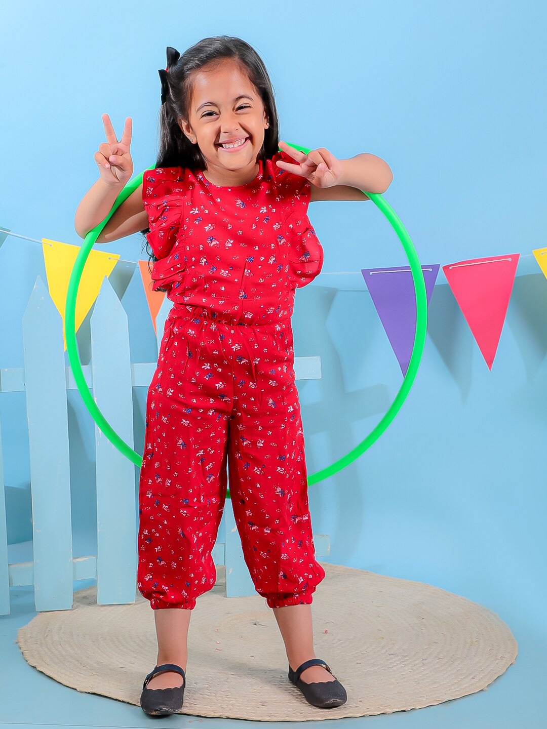 

Stuffie Land Girls Printed Basic Jumpsuit, Red