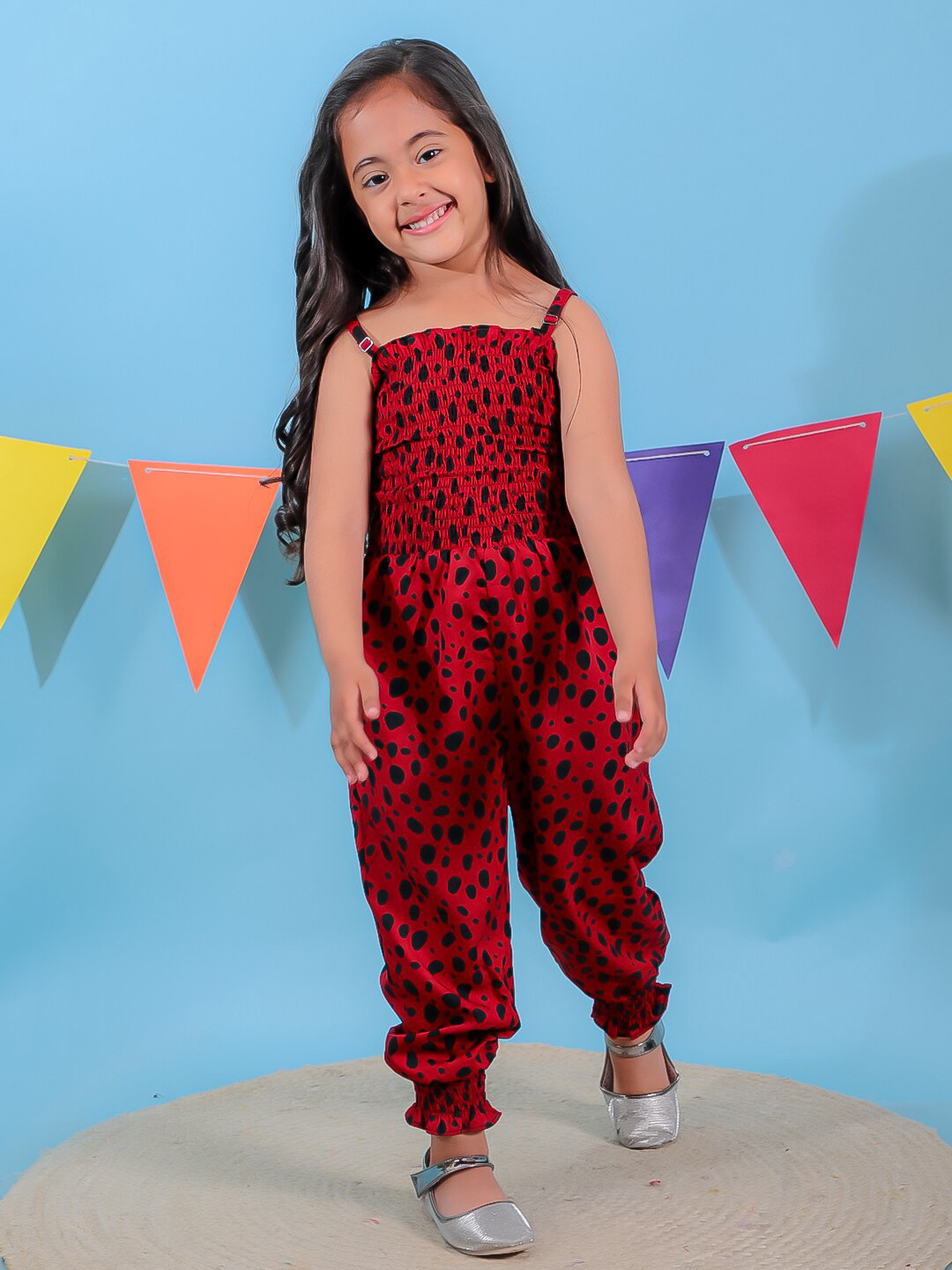 

Stuffie Land Girls Printed Basic Jumpsuit, Red