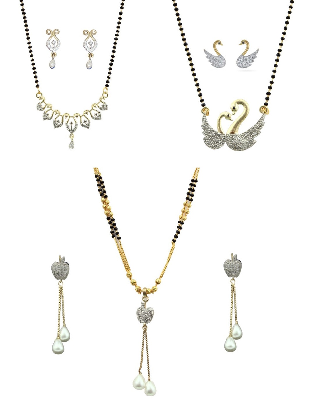 

FEMMIBELLA Set of 3 Gold Plated Artificial Stones and Beads Mangalsutra