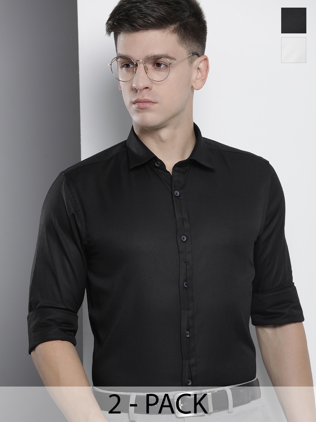 

The Indian Garage Co. X Luxe Pack Of 2 Cutaway Collar Formal Shirts, Black