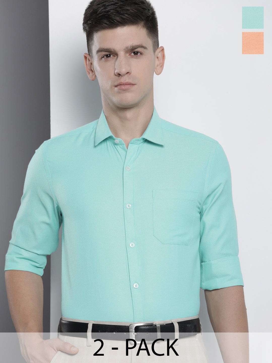 

The Indian Garage Co. X Luxe Pack Of 2 Cutaway Collar Formal Shirts, Turquoise blue