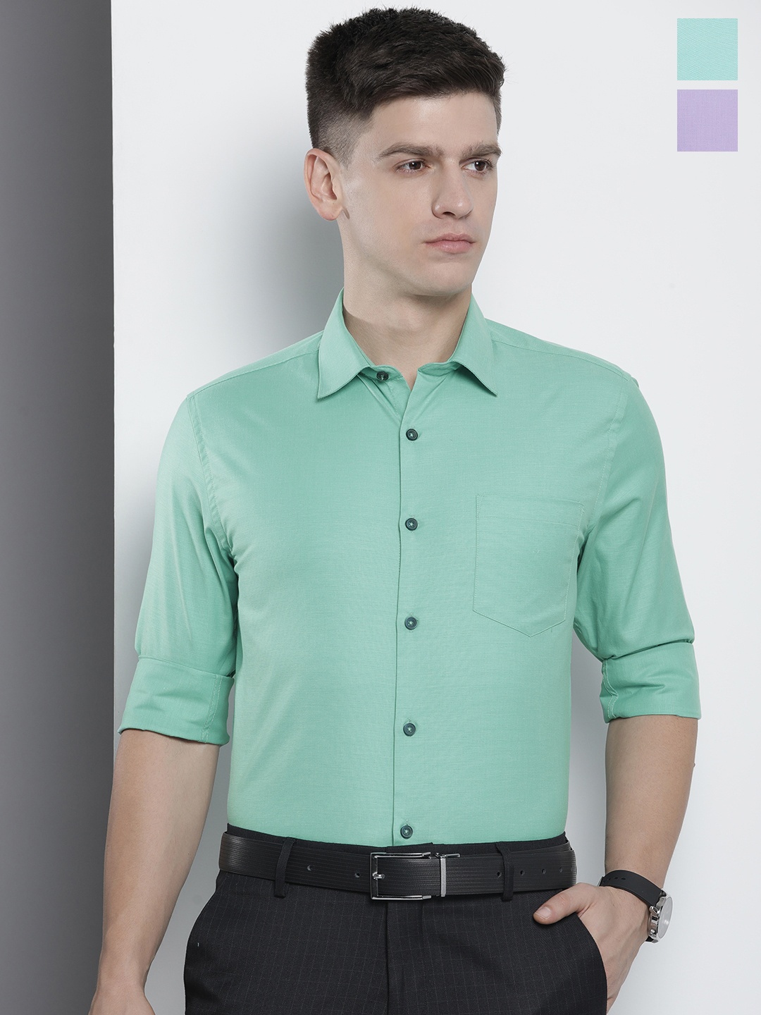 

The Indian Garage Co. X Luxe Pack Of 2 Cutaway Collar Formal Shirts, Green