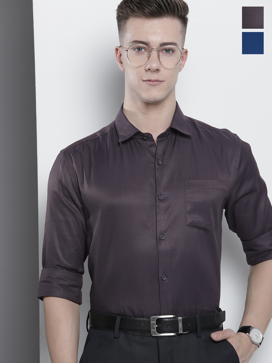 

The Indian Garage Co. X Luxe Pack Of 2 Cutaway Collar Cotton Formal Shirts, Purple