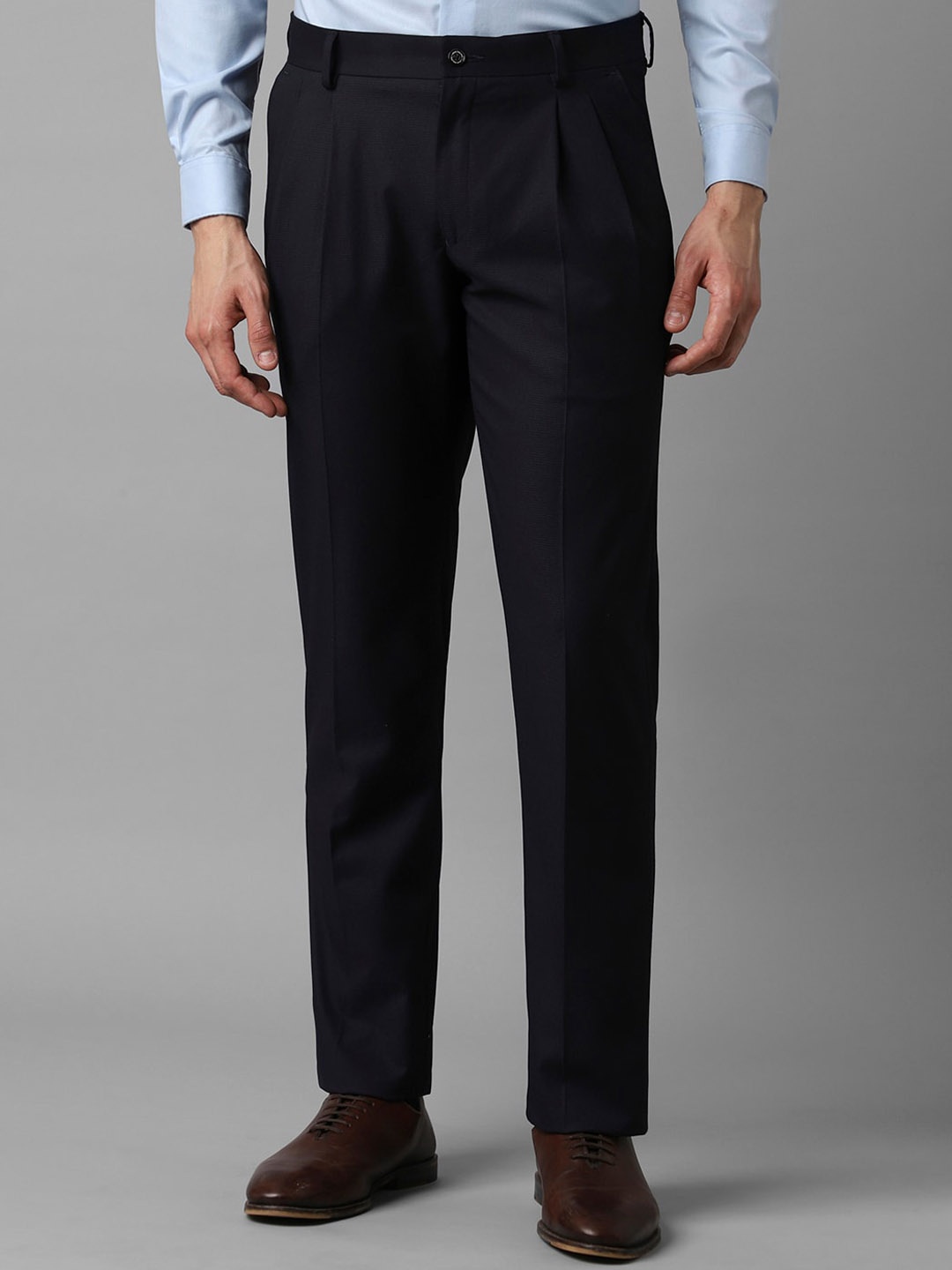 

Louis Philippe Men Mid-Rise Pleated Formal Trousers, Black