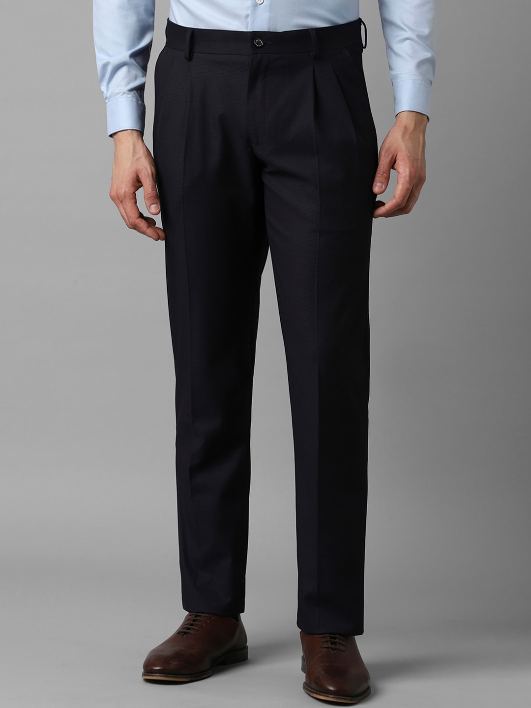

Louis Philippe Men Mid-Rise Pleated Formal Trousers, Black