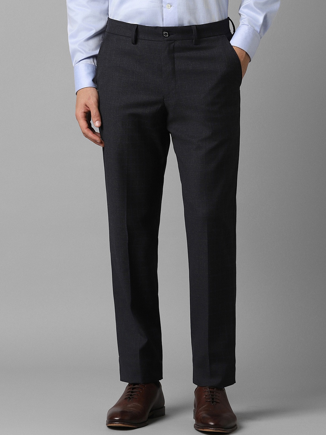 

Louis Philippe Men Checked Slim Fit Formal Trousers, Black