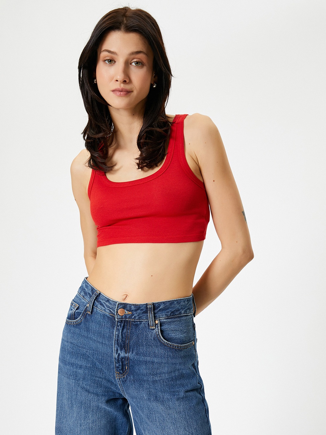 

Koton Scoop Neck Sleeveless Bralette Crop Top, Red