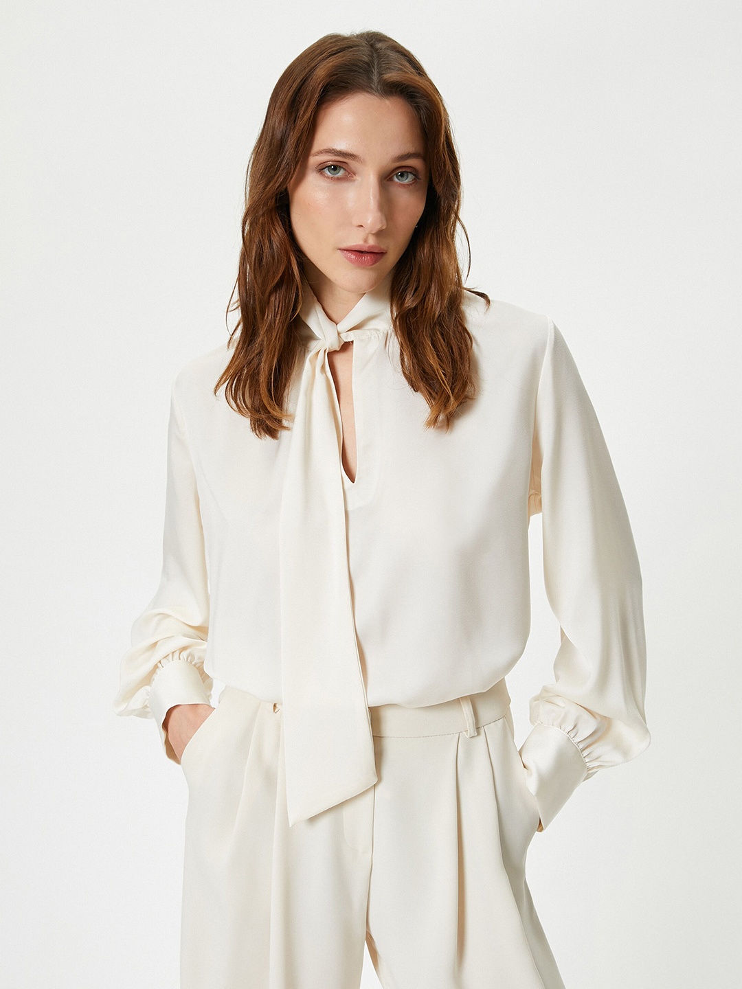 

Koton Tie-Up Neck Top, Off white