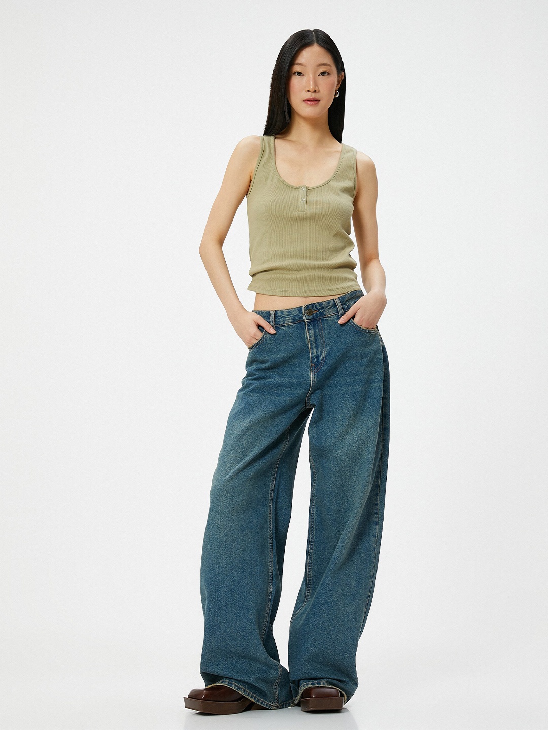 

Koton Cotton Tank Crop Top, Khaki