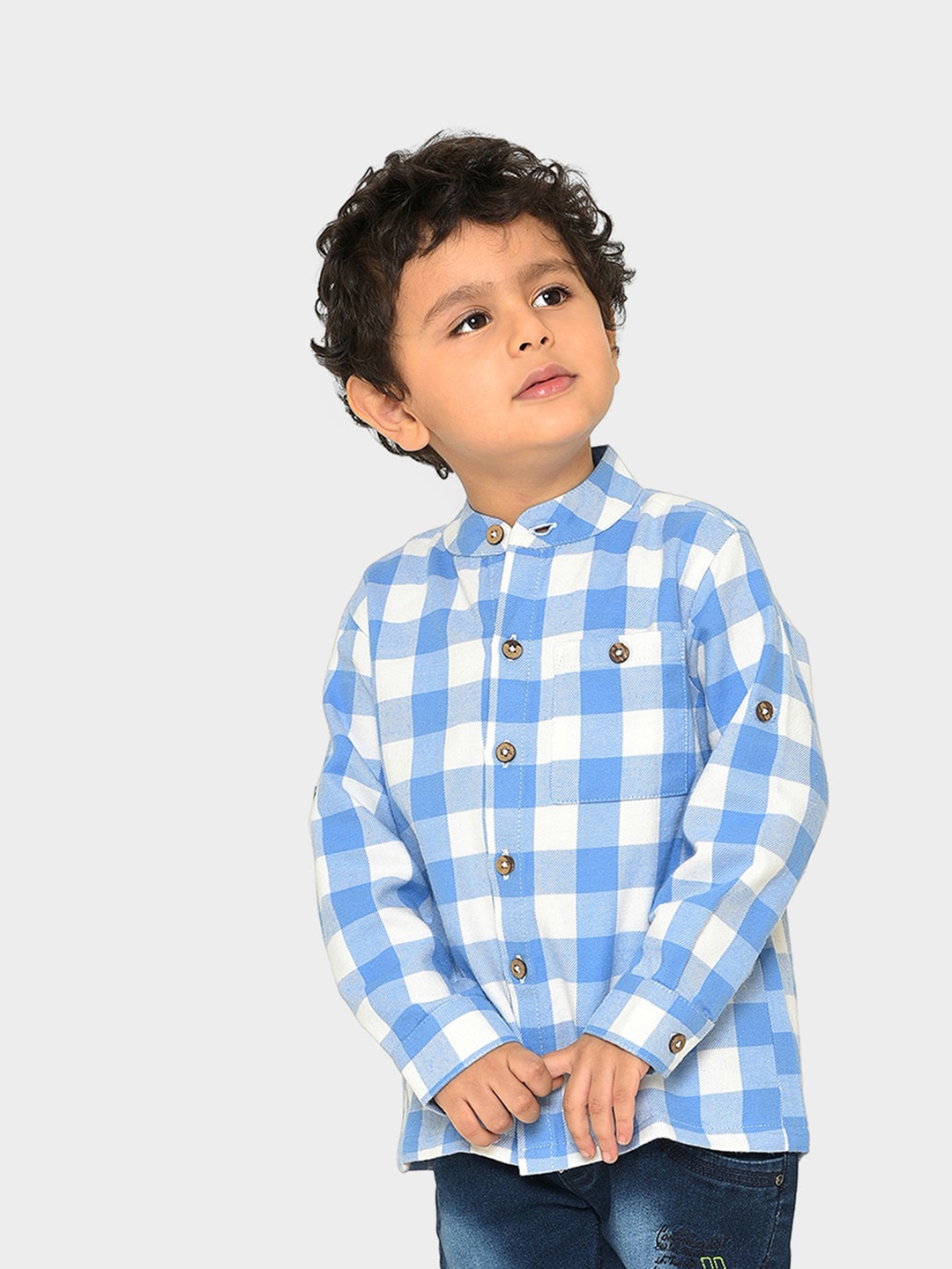

MiArcus Boys Comfort Gingham Checked Flannel Weave Cotton Casual Shirt, Blue