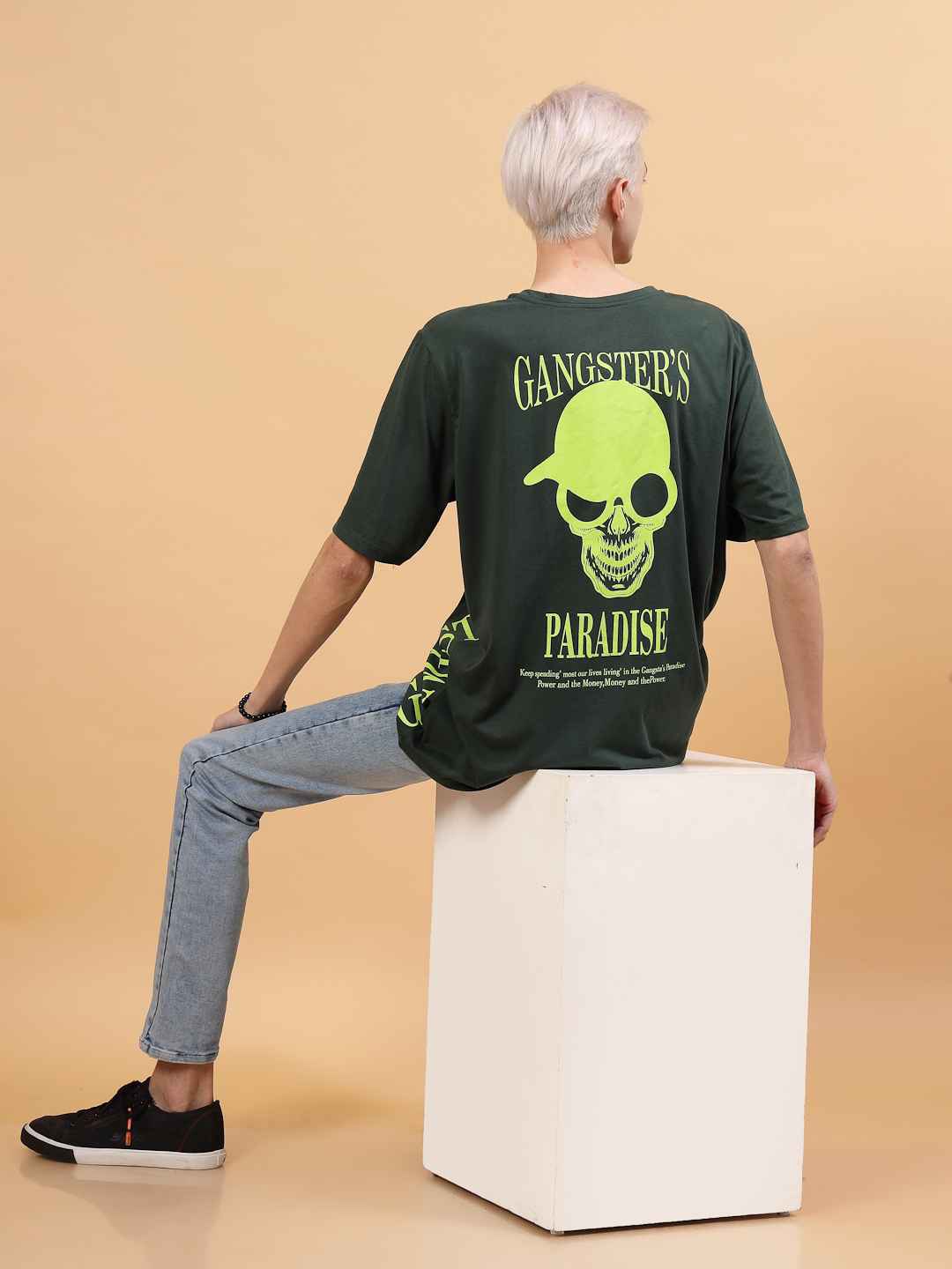 Rigo Graphic Printed Drop Shoulder Sleeves Oversized Jersey T-shirt, Green