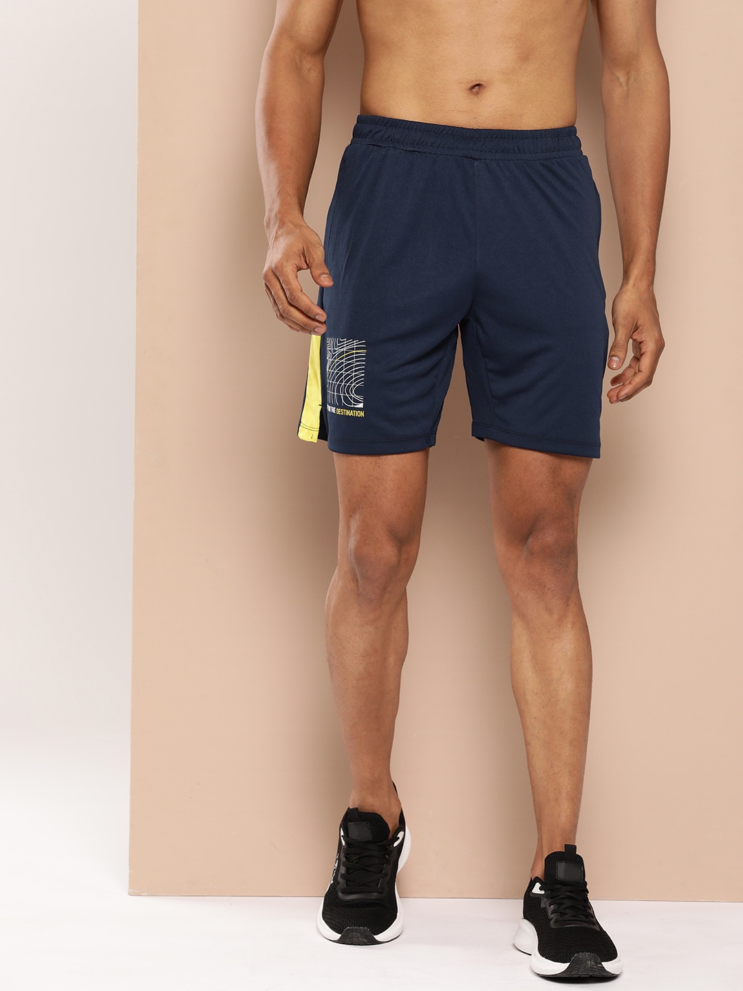 

Alcis Men Printed Slim Fit DryTech+ Running Sports Shorts, Navy blue