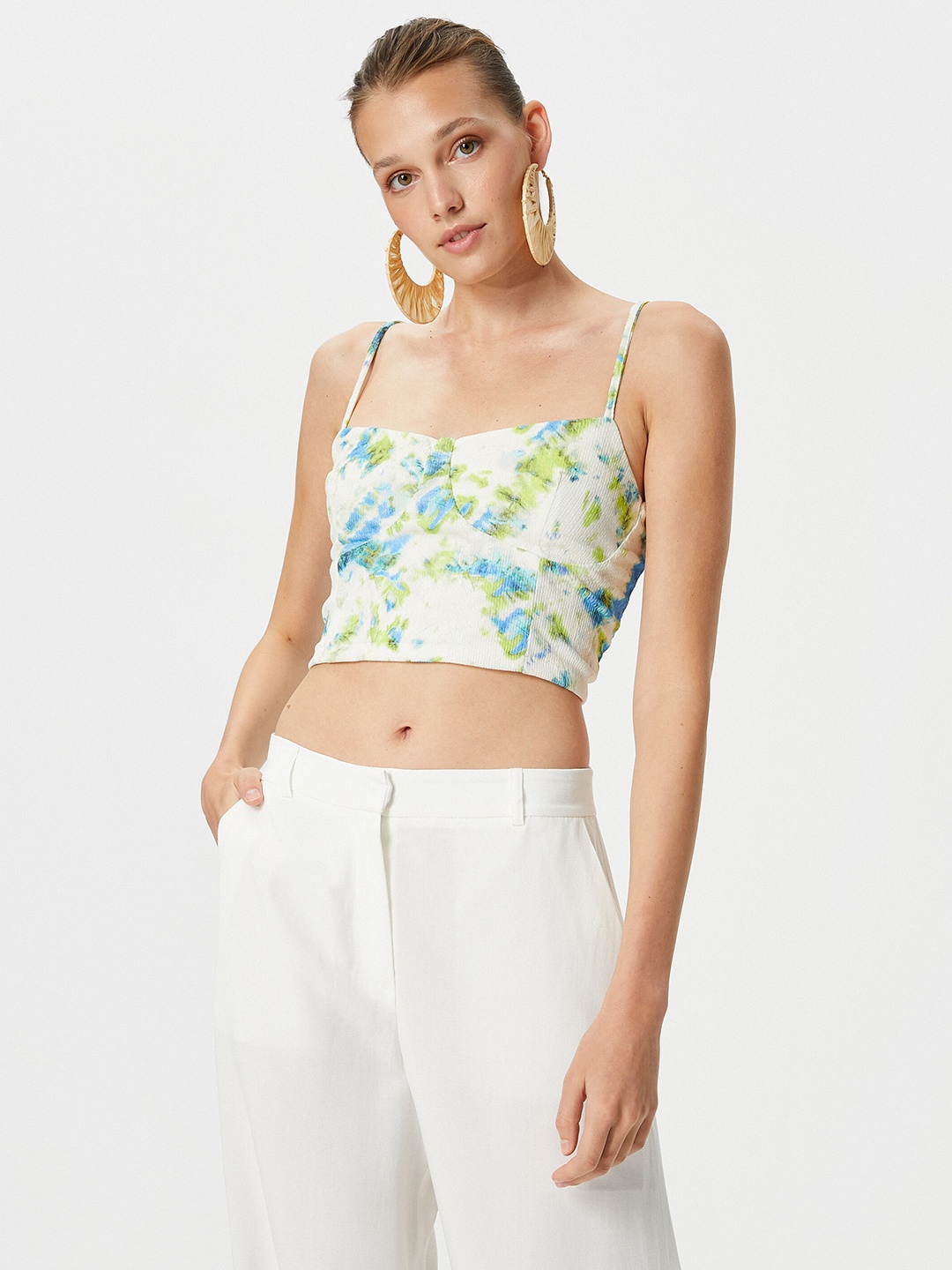 

Koton Shoulder Strap Floral Print Crop Top, Blue