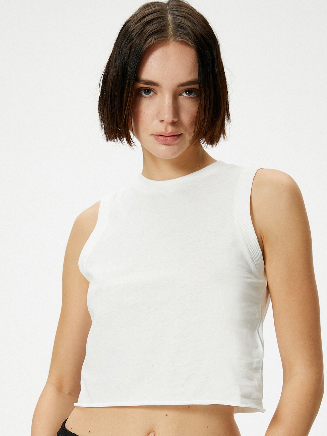 

Koton Cotton Crop Top, Beige