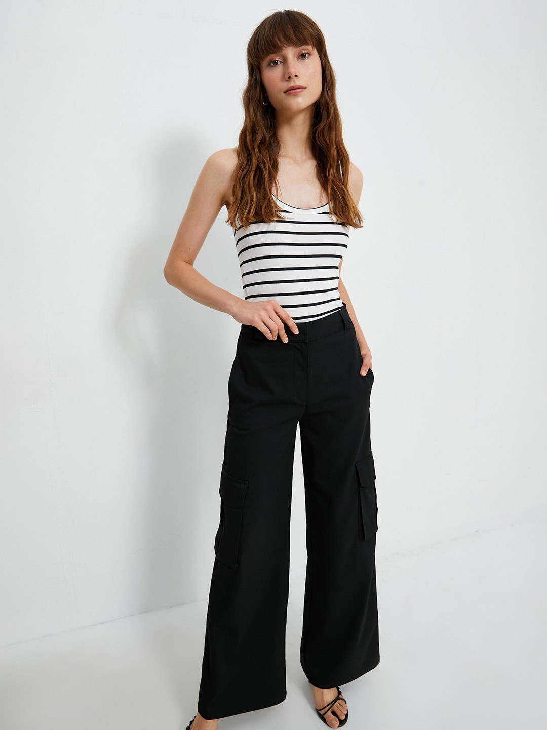 

Koton Horizontal Stripes Shoulder Straps Top, Black