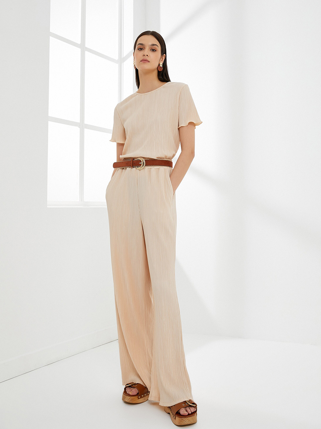 

Koton Round Neck Short Sleeves Top, Beige