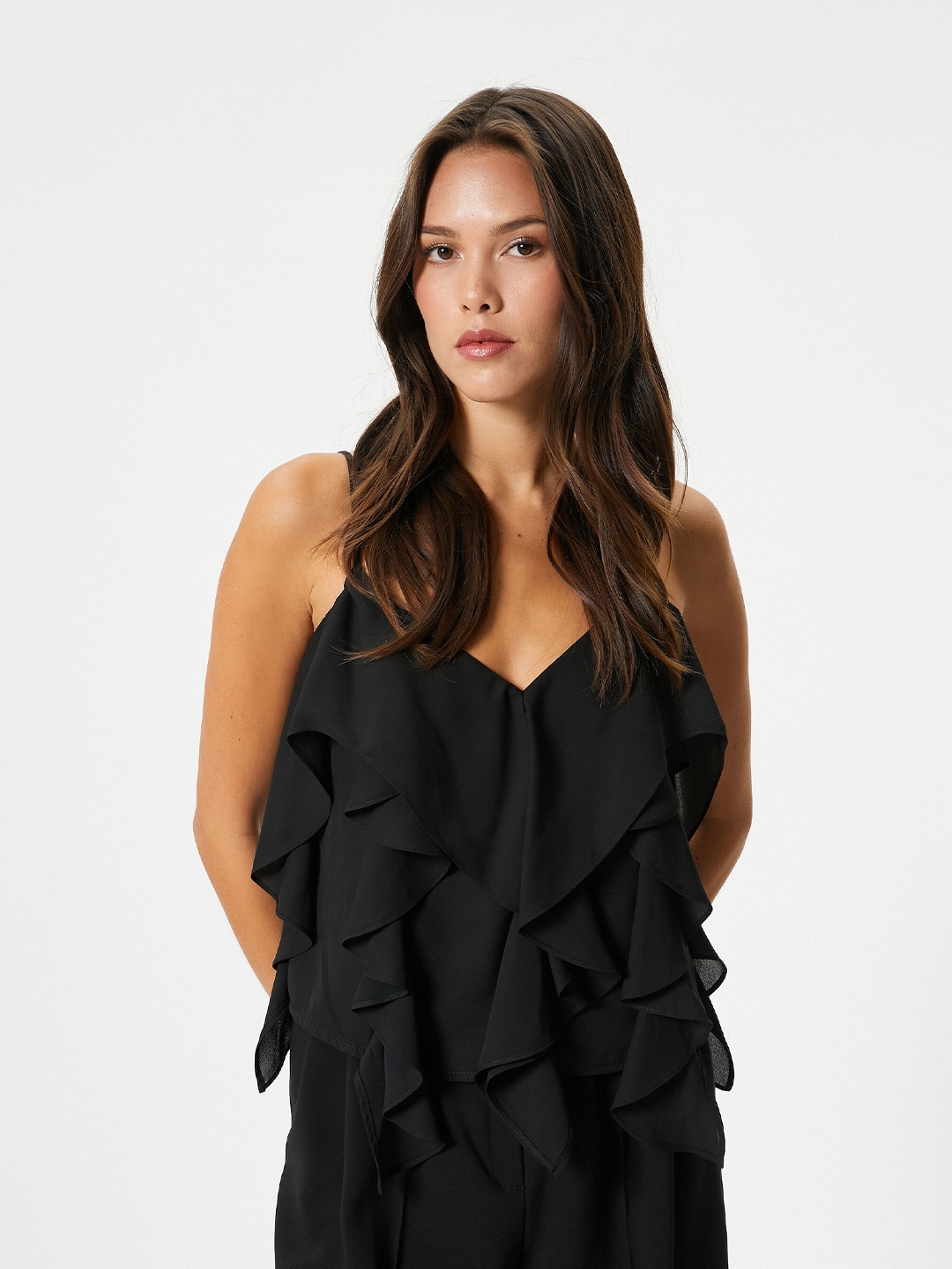 

Koton Shoulder Strap Gathered or Pleated Detail Top, Black