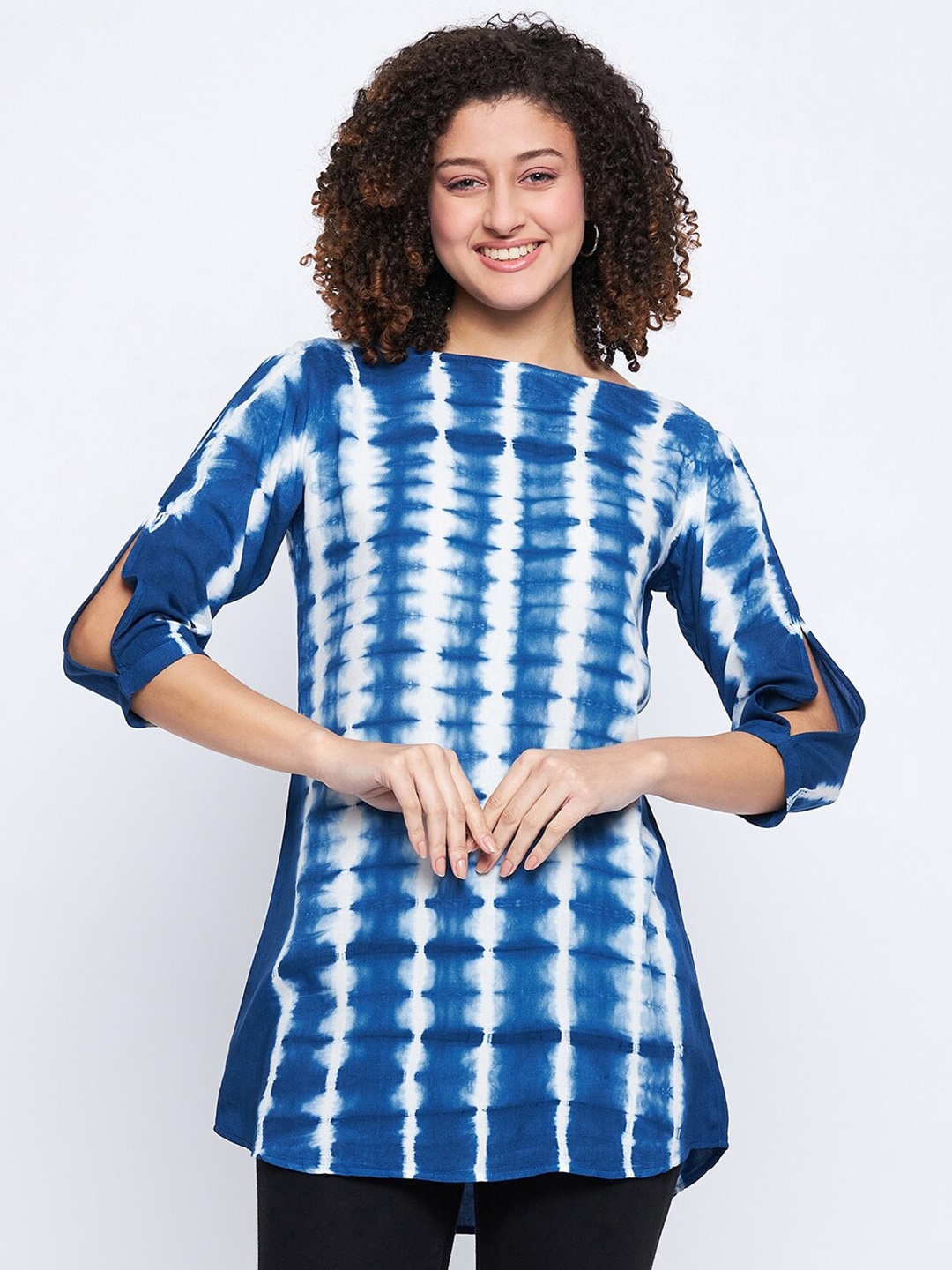 

Ruhaans Boat Neck Tie & Dyed Tunic, Blue