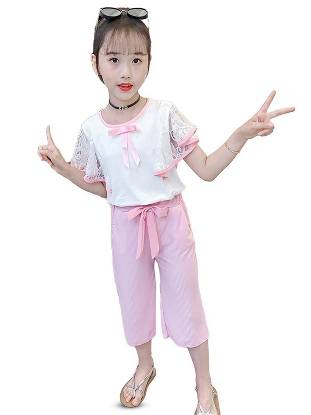 StyleCast x Revolte Girls Round Neck Short Sleeves Top with Shorts, Pink