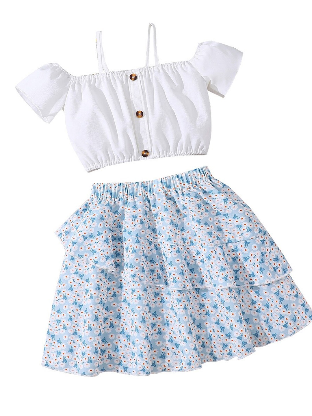 

StyleCast x Revolte Girls White & Blue Top with Skirt