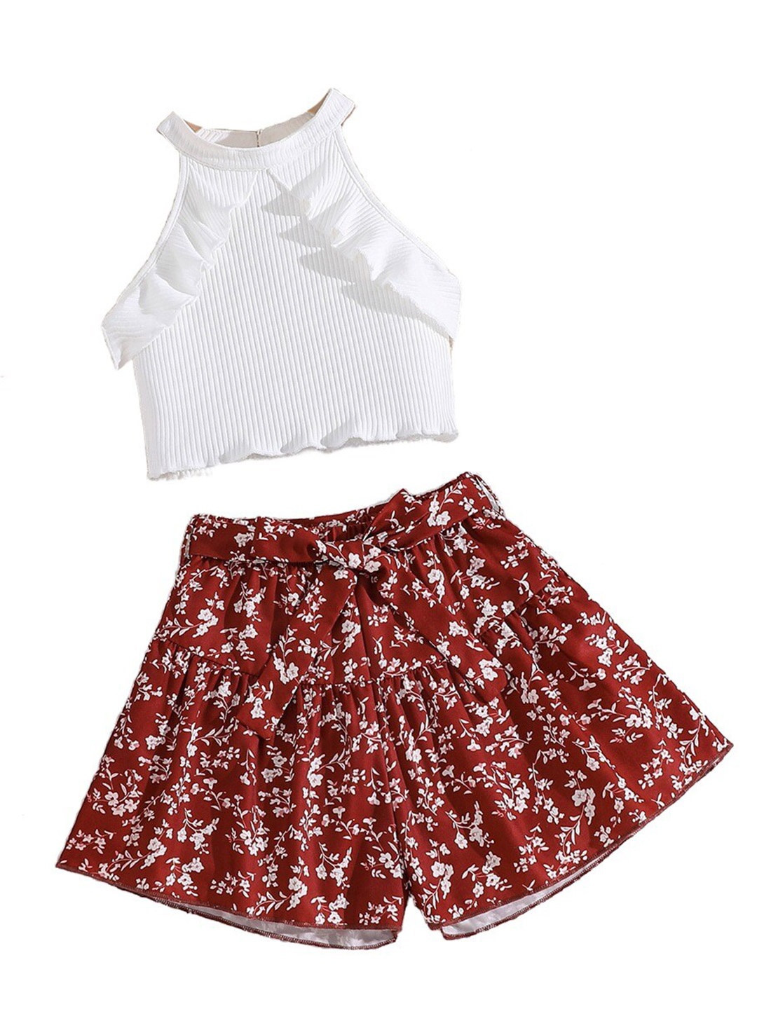 

StyleCast x Revolte Girls White & Maroon Top with Shorts