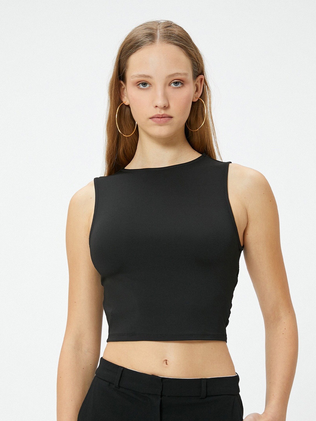 

Koton Sleeveless Styled Back Crop Top, Black