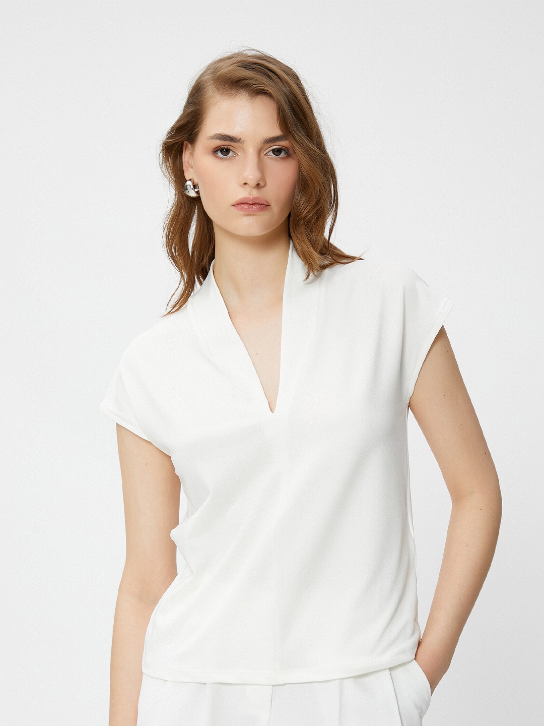 

Koton V-Neck Extended Sleeves Top, White