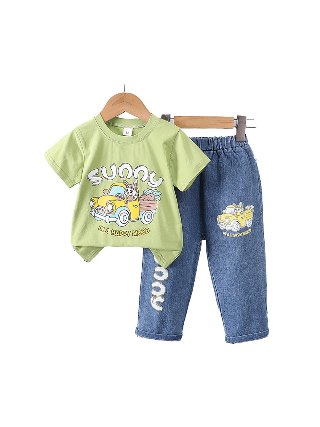 

StyleCast x Revolte Boys Printed Round Neck T-shirt With Trousers, Green
