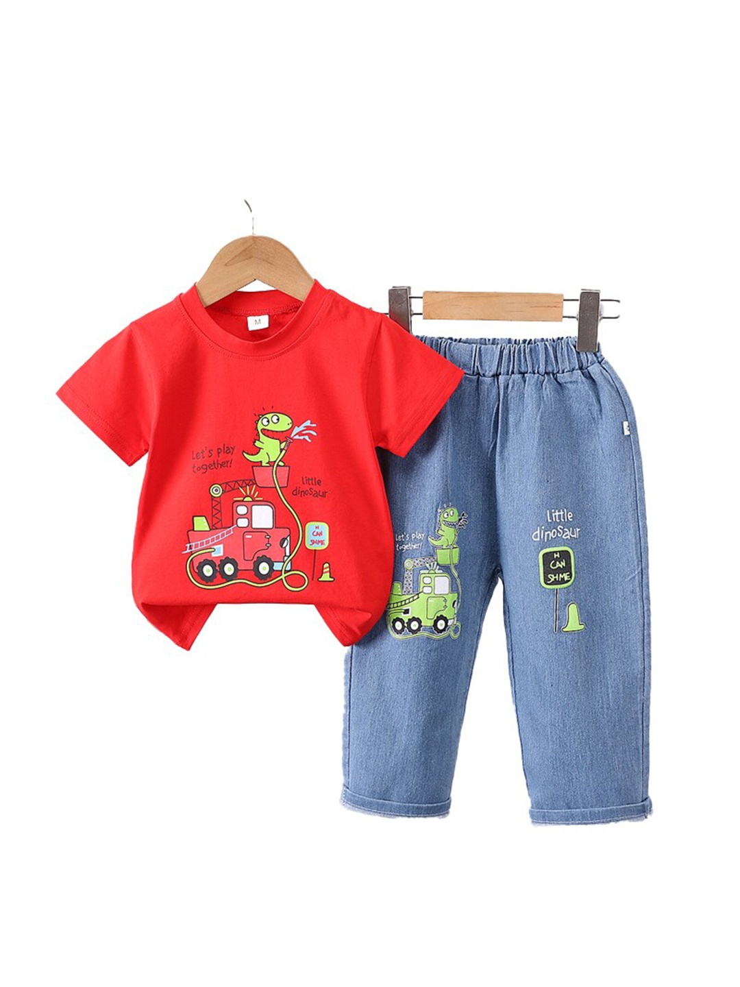StyleCast x Revolte Boys Printed Round Neck T-shirt With Trousers, Red