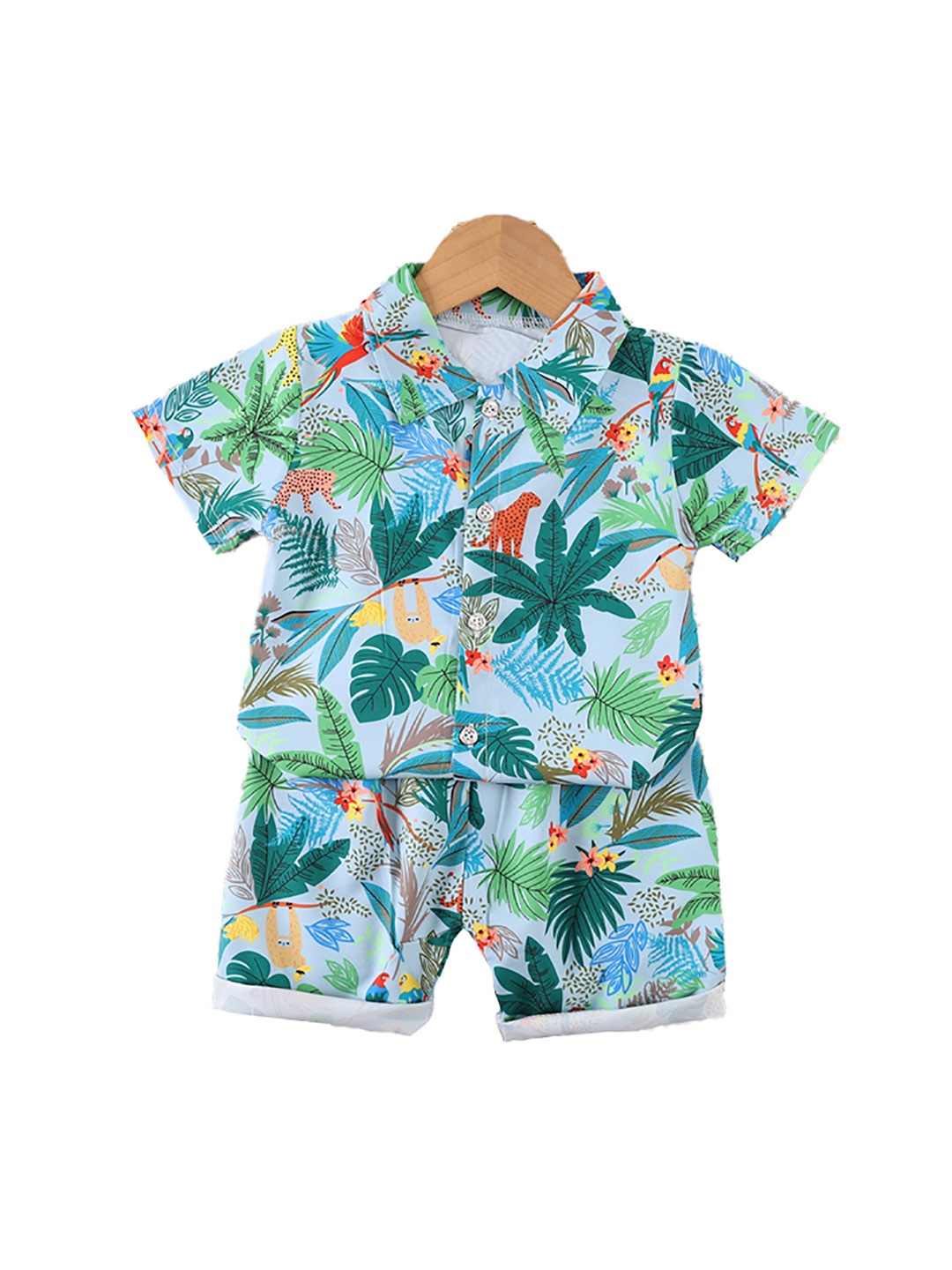 

StyleCast x Revolte Boys Blue Tropical Printed Shirt with Shorts