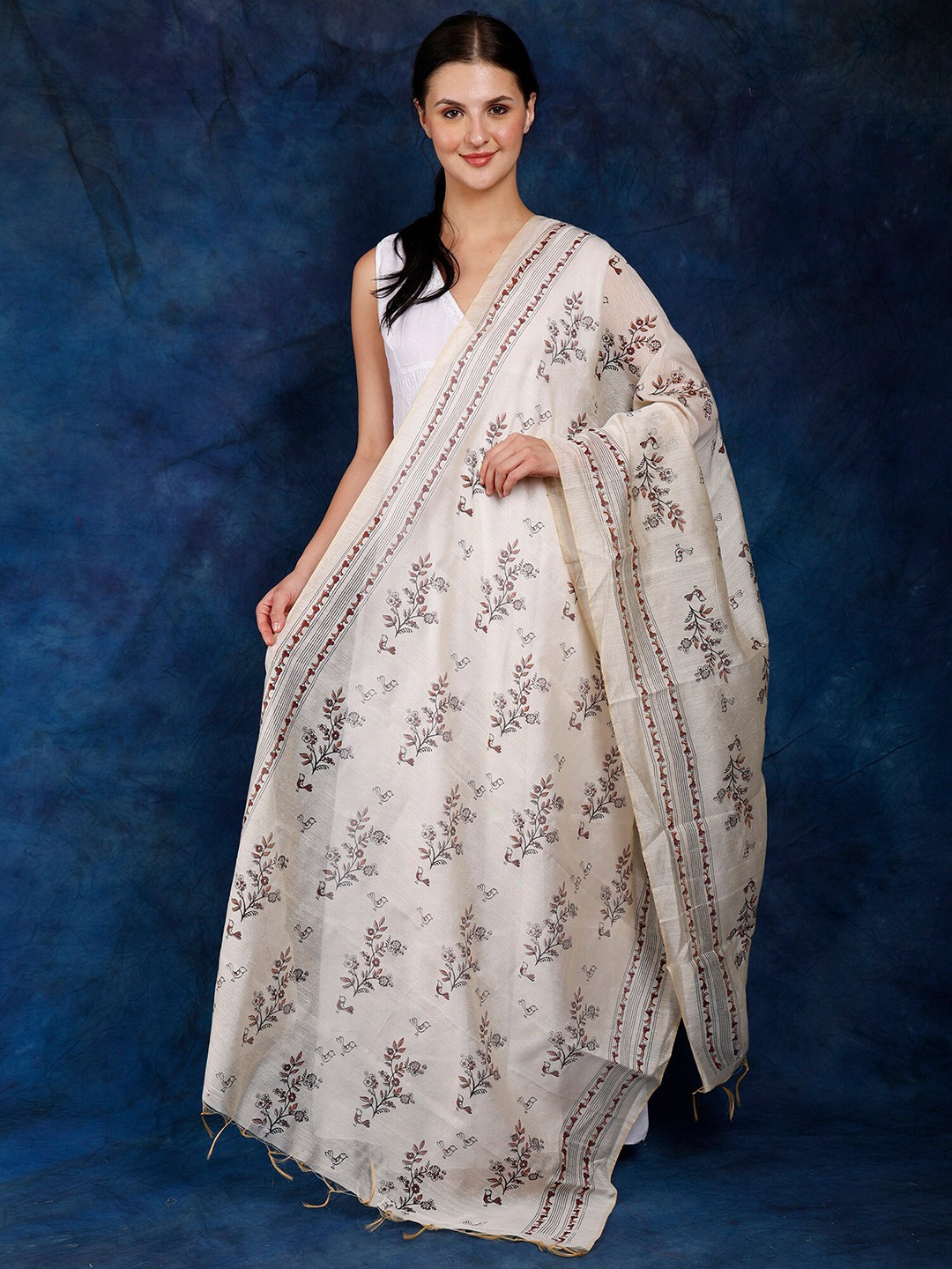 

Exotic India Ethnic Motifs Printed Cotton Dupatta, Beige
