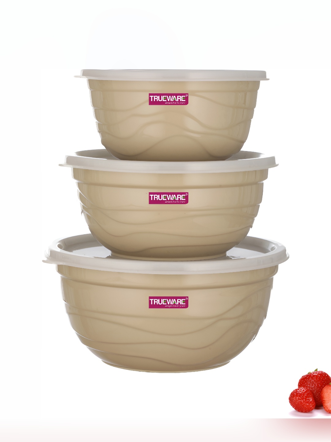 

Trueware Beige 3 Pieces Stainless Steel Dishwasher Safe Serving Bowl