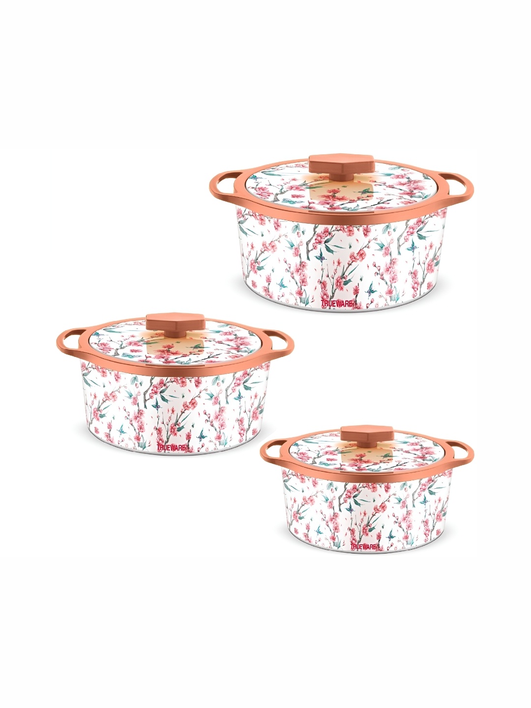 

Trueware White & Red 3 Pieces Printed Stainless Steel Dishwasher Safe Casserole Set