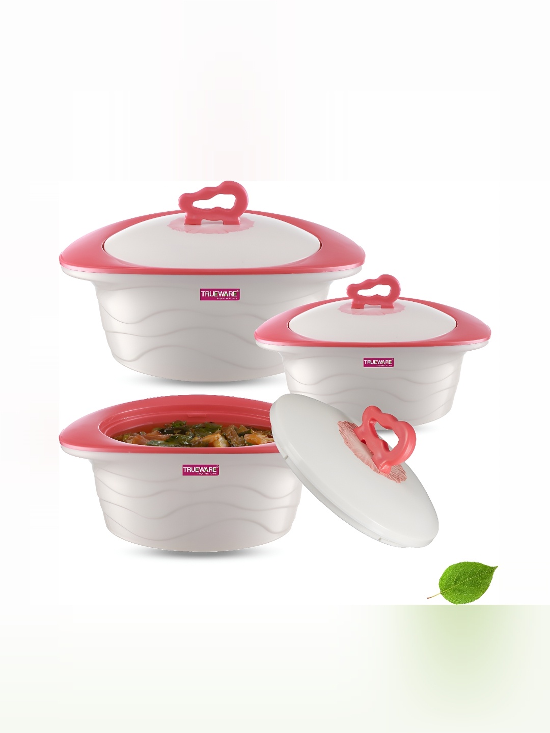 

Trueware White & Pink 3 Pieces Stainless Steel Dishwasher Safe Casseroles