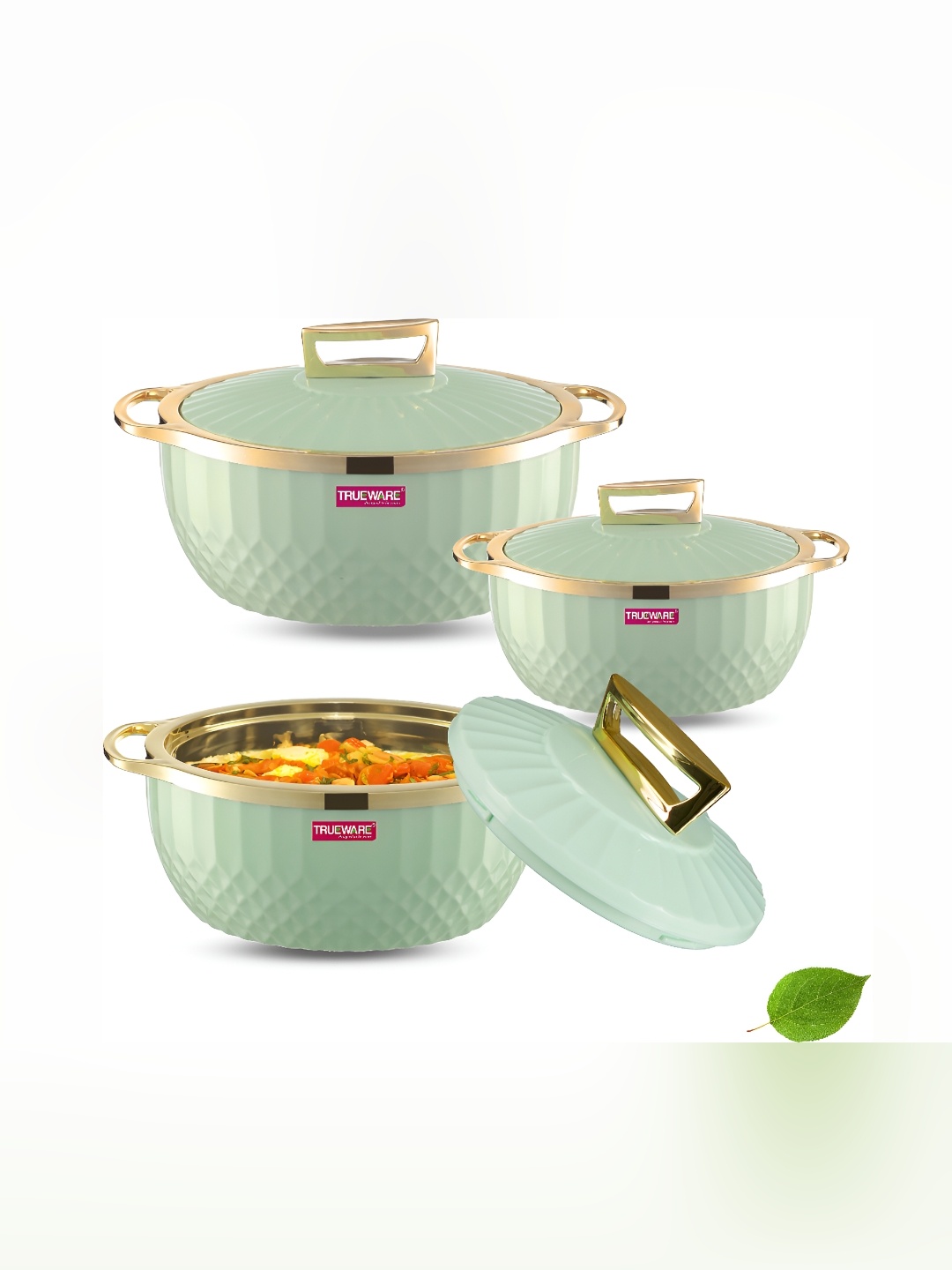 

Trueware Green 3 Pieces Stainless Steel Dishwasher Safe Casserole Set