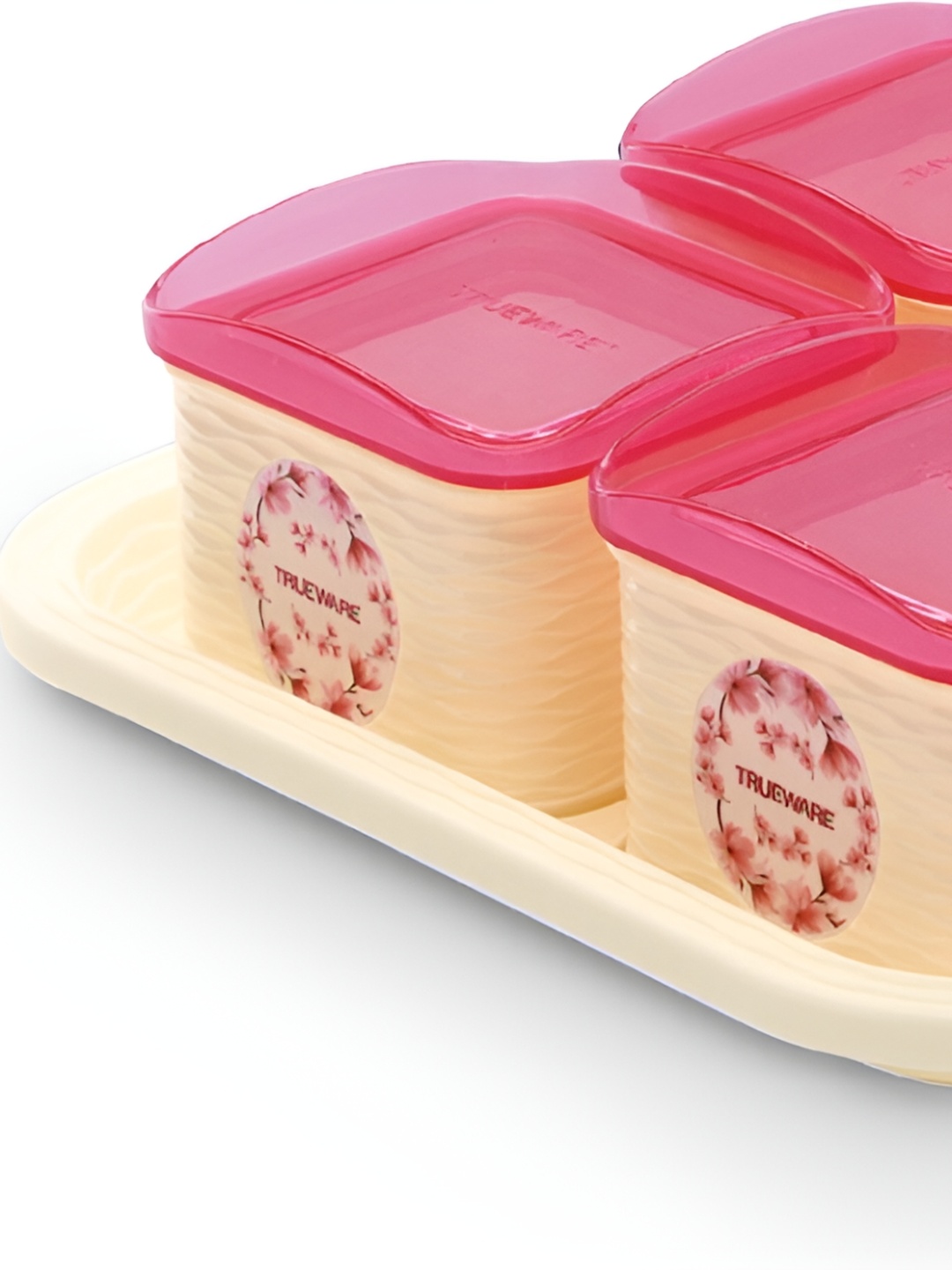 

Trueware Pink & Beige 4 Pieces Dishwasher Safe Food Container With Try 500 ml Each