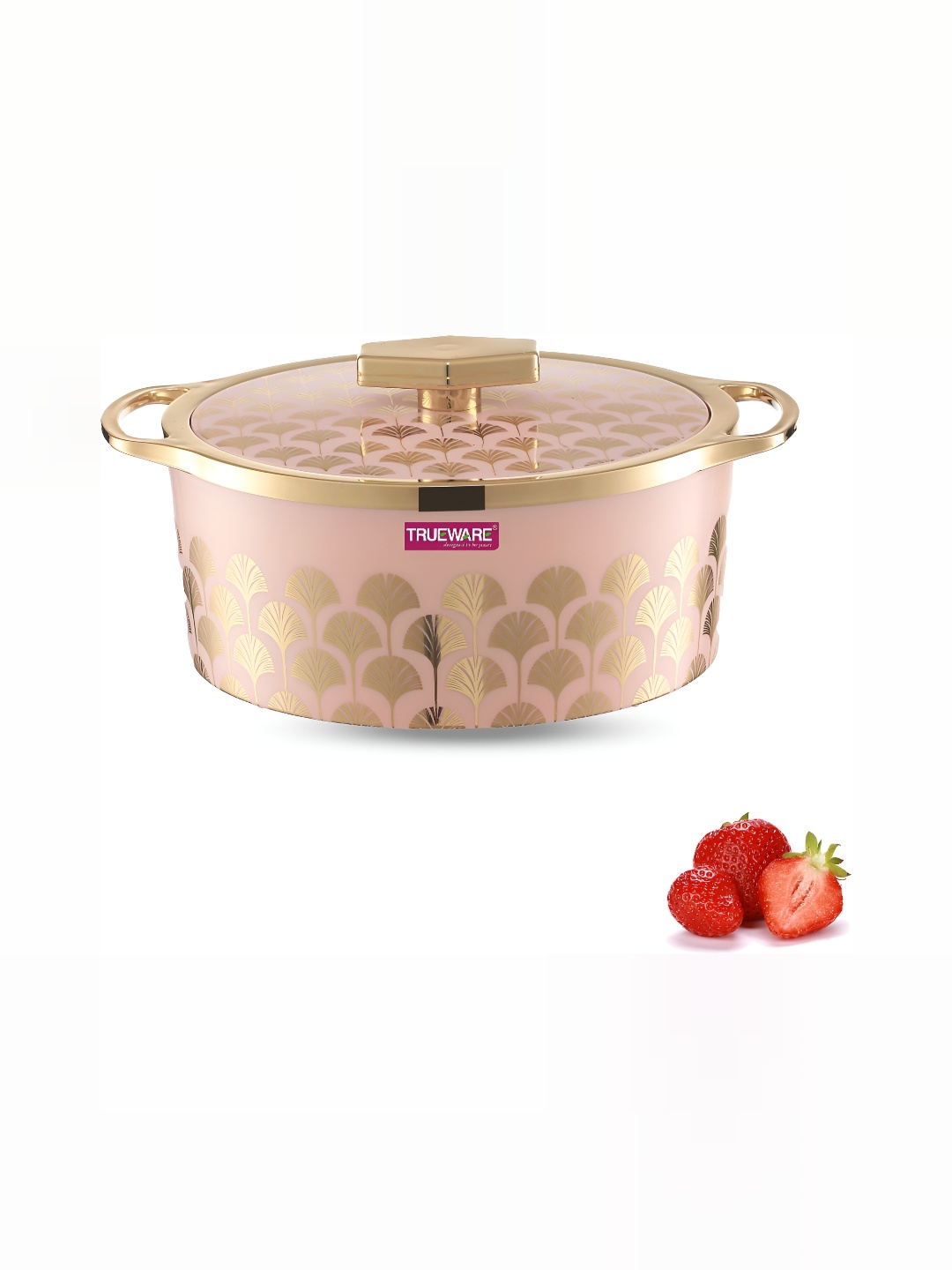 

Trueware Pink & Gold Toned Printed Stainless Steel Dishwasher Safe Casserole 1ltr