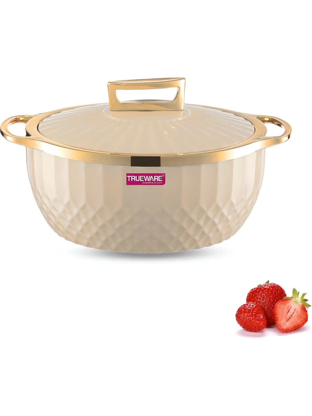 

Trueware White and GoldToned Stainless Steel Dishwasher Safe Casserole 1L
