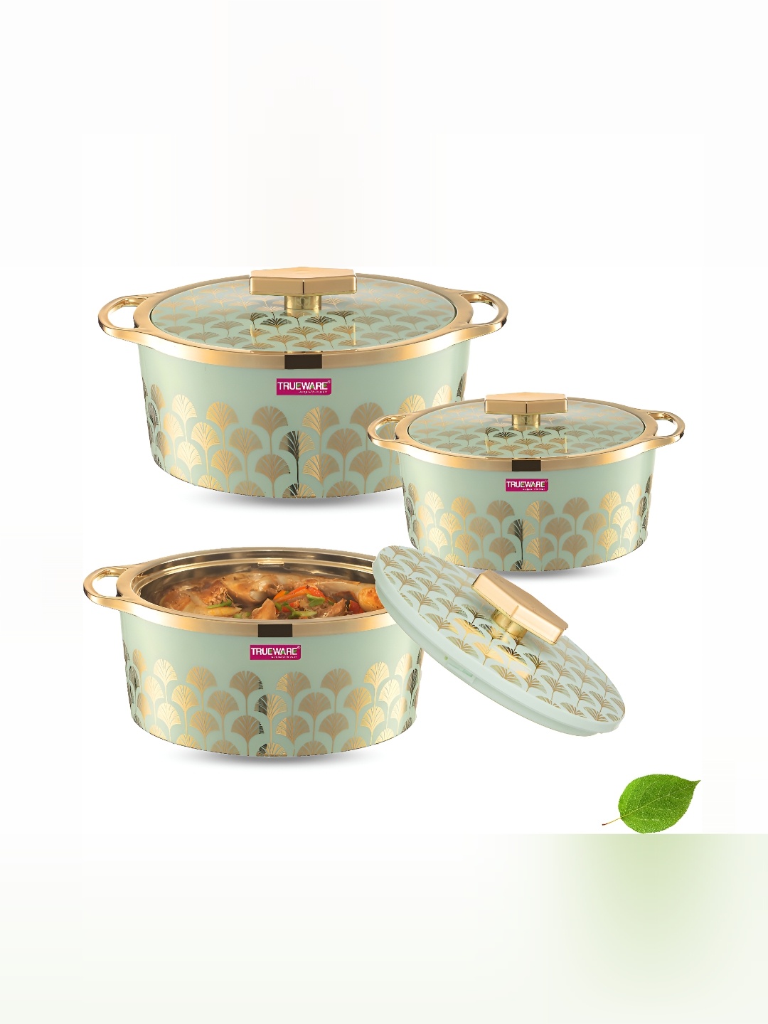 

Trueware Green 3 Pieces Stainless Steel Dishwasher Safe Casserole