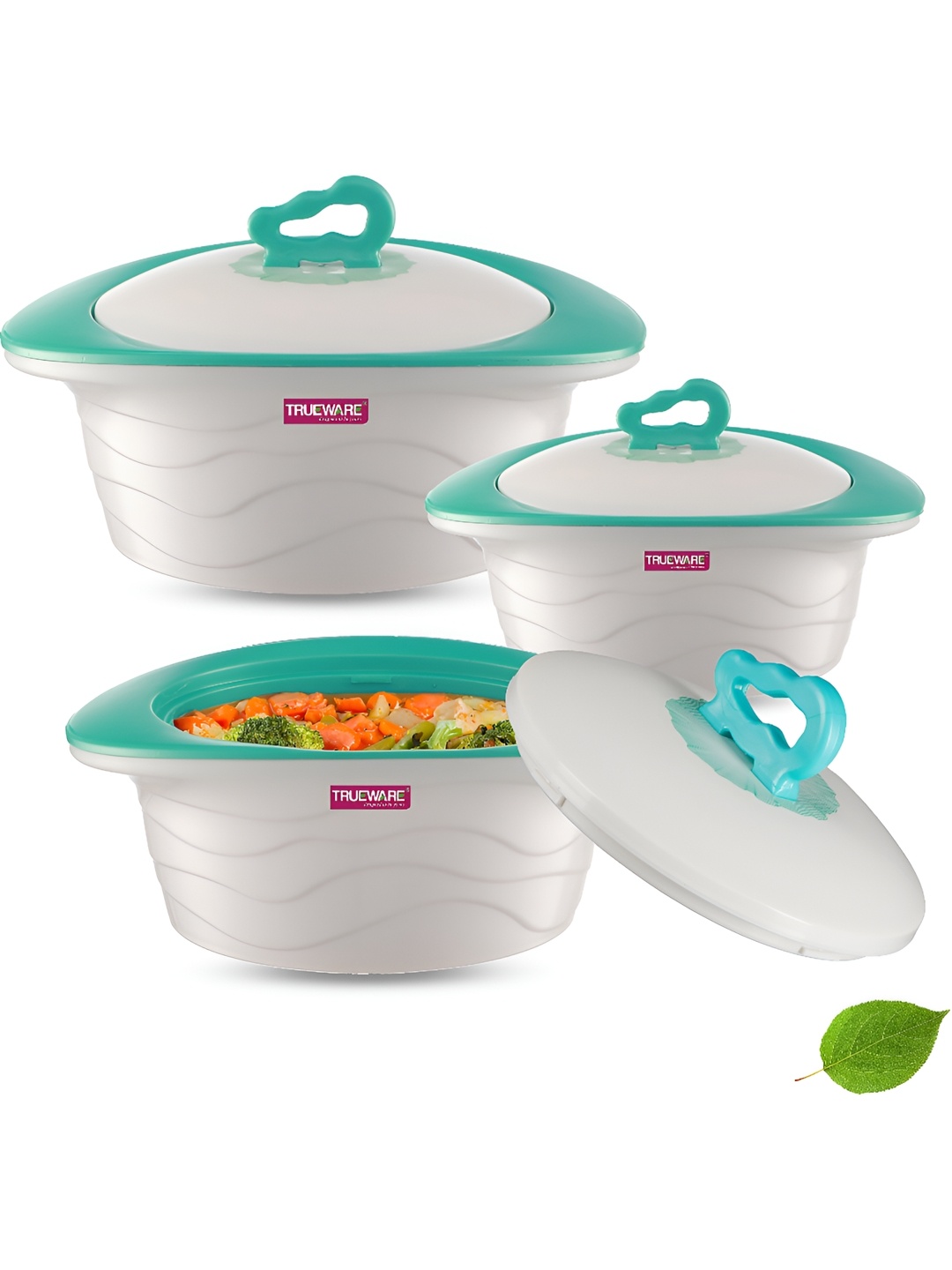 

Trueware White & Blue 3 Pcs Stainless Steel Dishwasher Safe Food Container