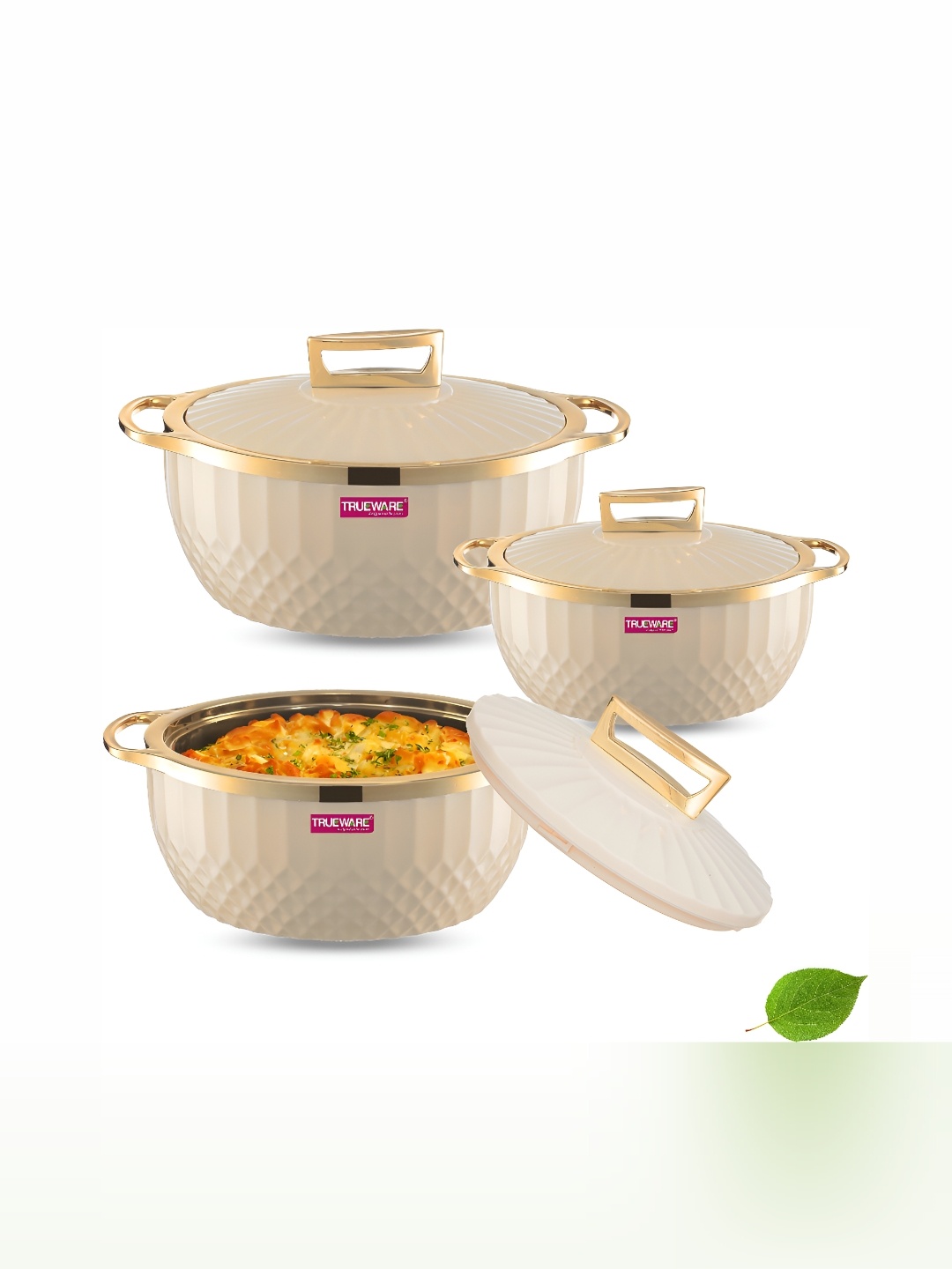 

Trueware White 3 Pieces Stainless Steel Dishwasher Safe Casserole