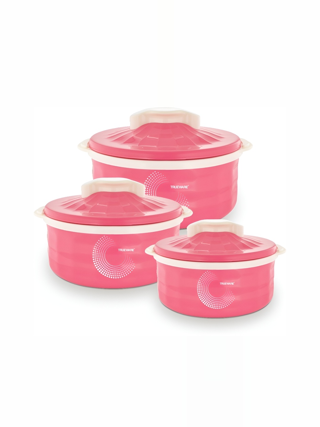 

Trueware Pink & White 3 Pieces Stainless Steel Dishwasher Safe Casserole Set