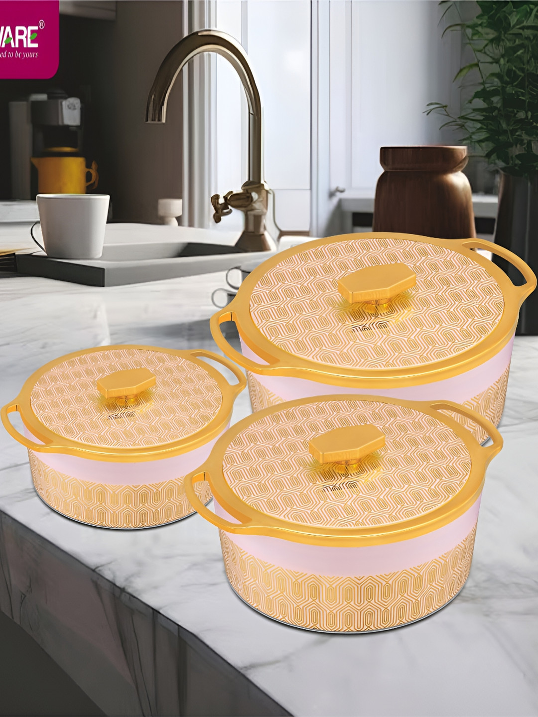 

Trueware Pink 3 Pieces Stainless Steel Dishwasher Safe Casserole 1.5L