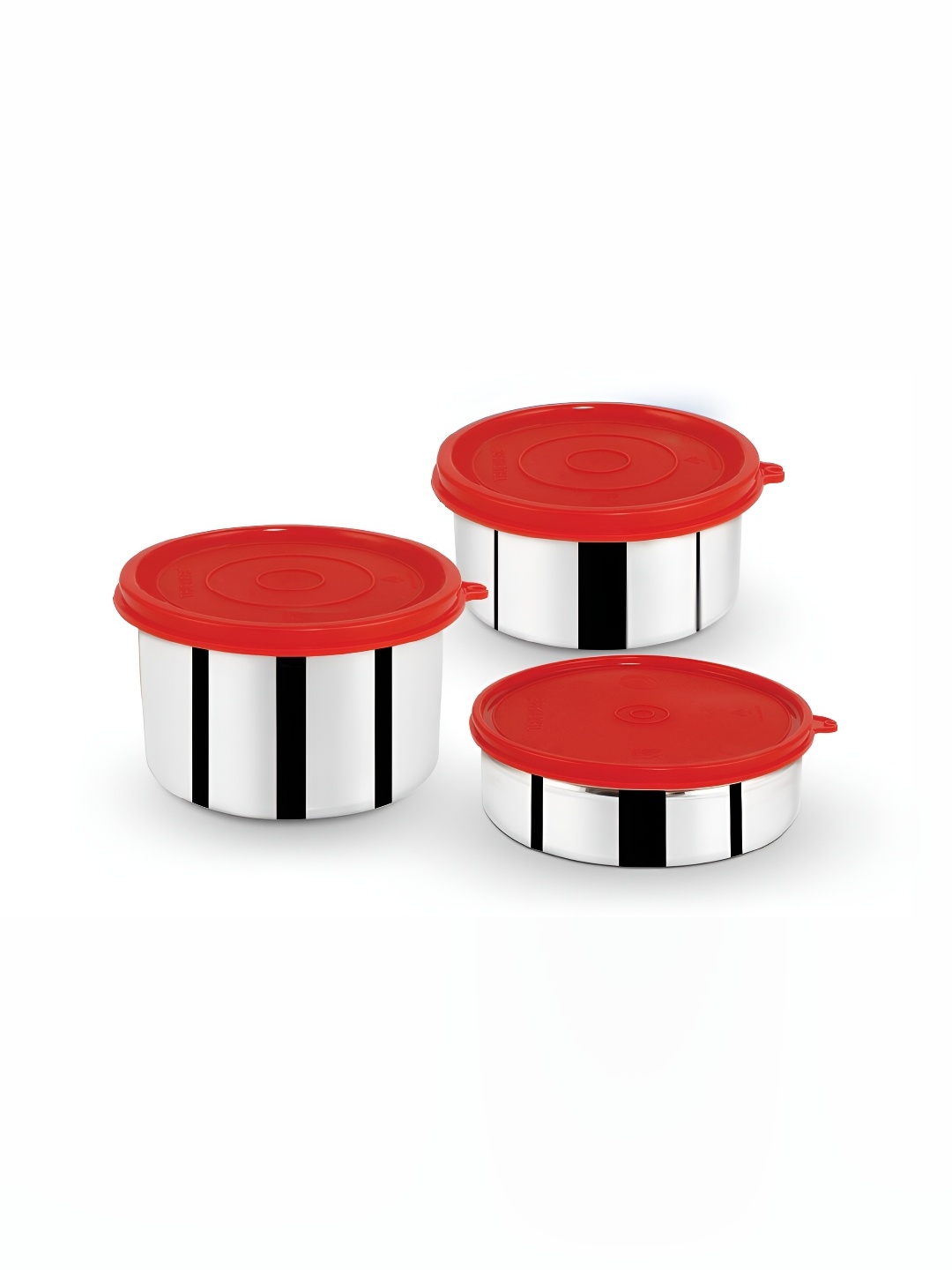 

Trueware Silver-Toned & Red 3 Pieces Stainless Steel Dishwasher Safe Food Container