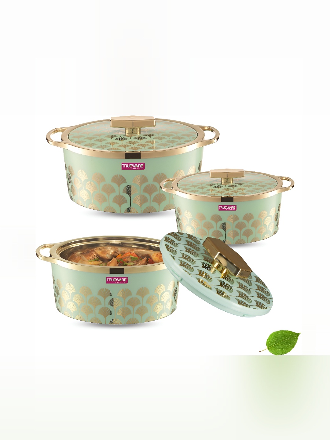 

Trueware Green & Gold Toned 3 Pieces Printed Stainless Steel Dishwasher Safe Casserole Set